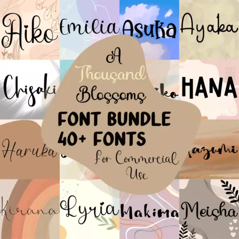 A Thousand Blossoms Font Bundle - 40+ Handwritten Script and Calligraphy Fonts cover image.