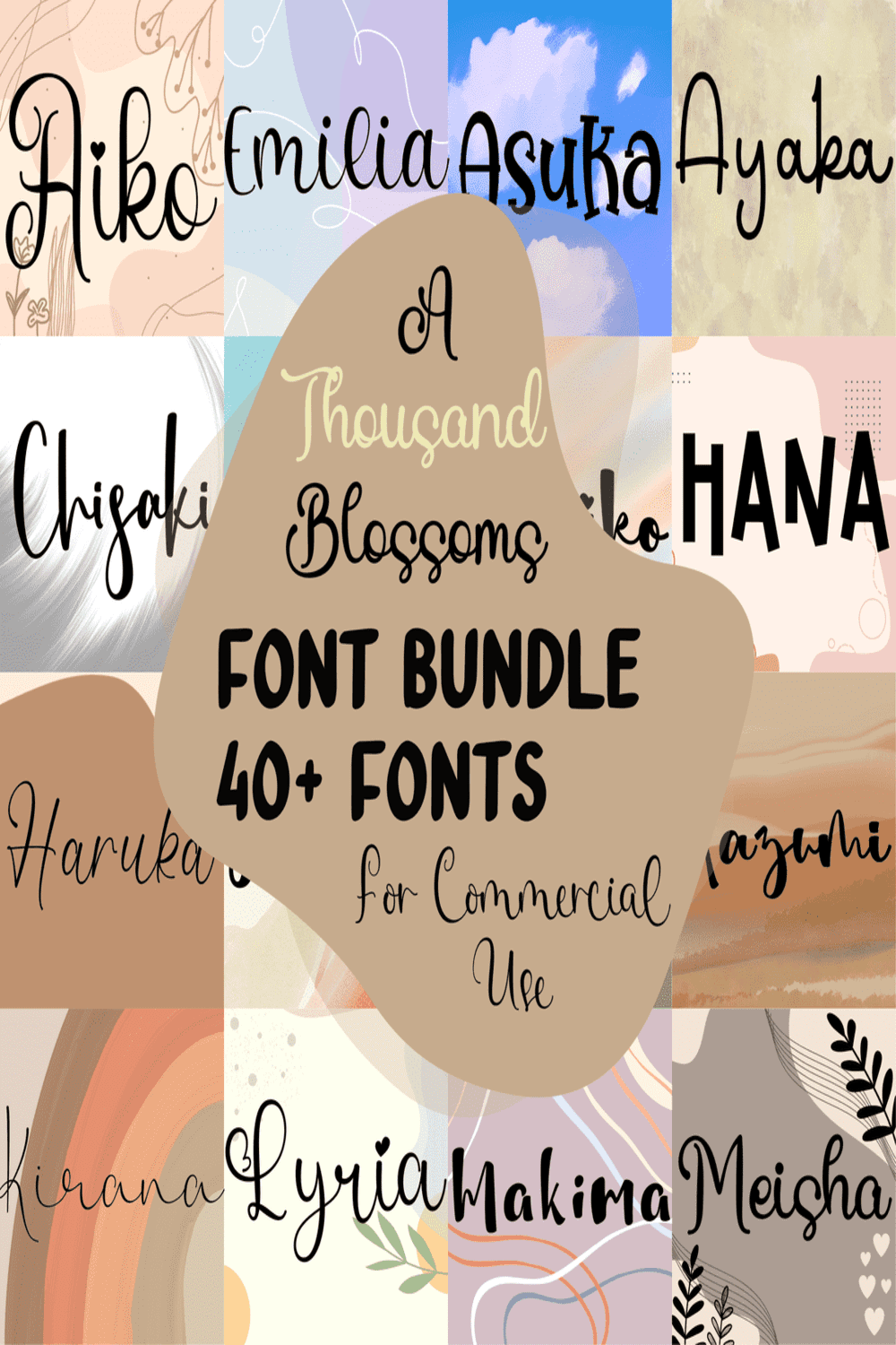 A Thousand Blossoms Font Bundle - 40+ Handwritten Script and Calligraphy Fonts pinterest preview image.
