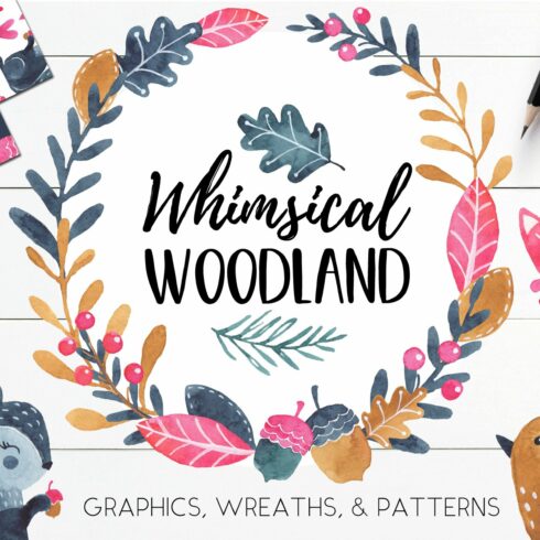 Watercolor Autumn Woodland Clipart cover image.