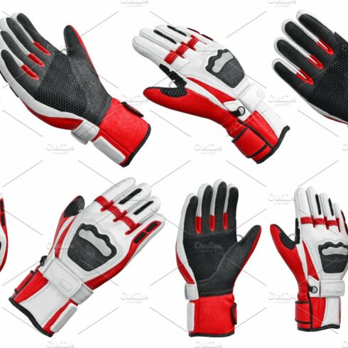 Set skiing sports gloves, isolated cover image.
