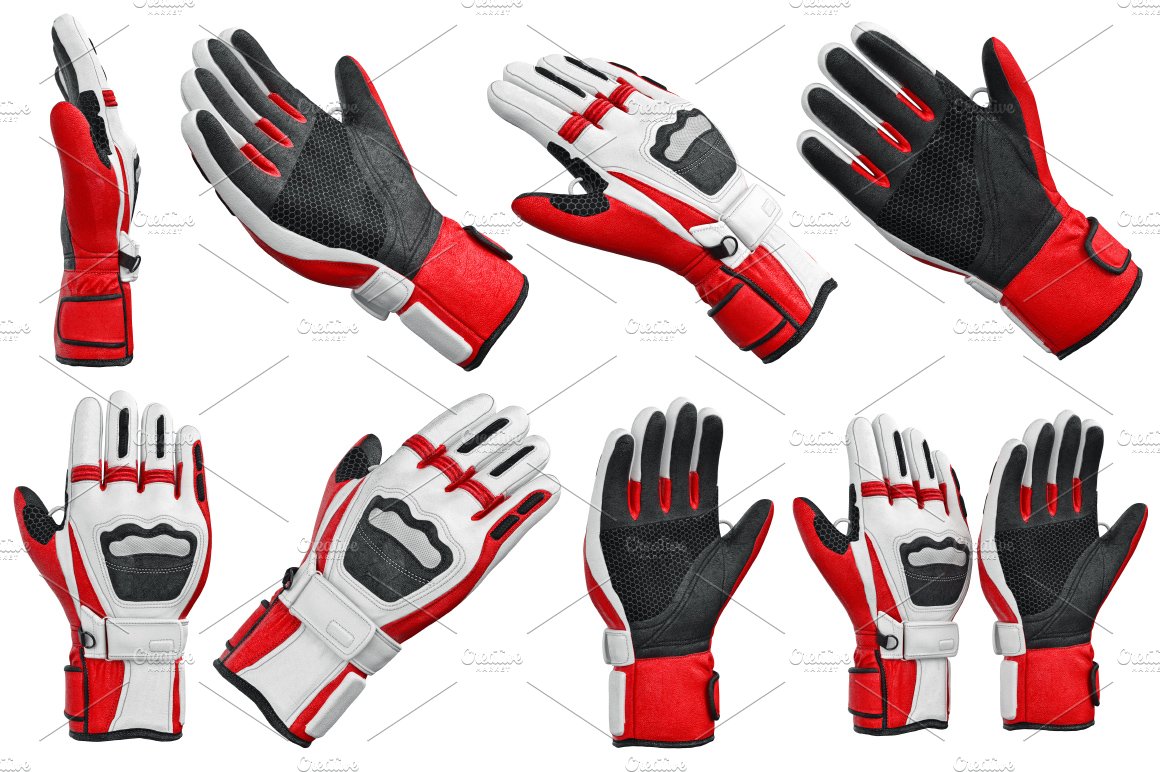 Set skiing sports gloves, isolated cover image.