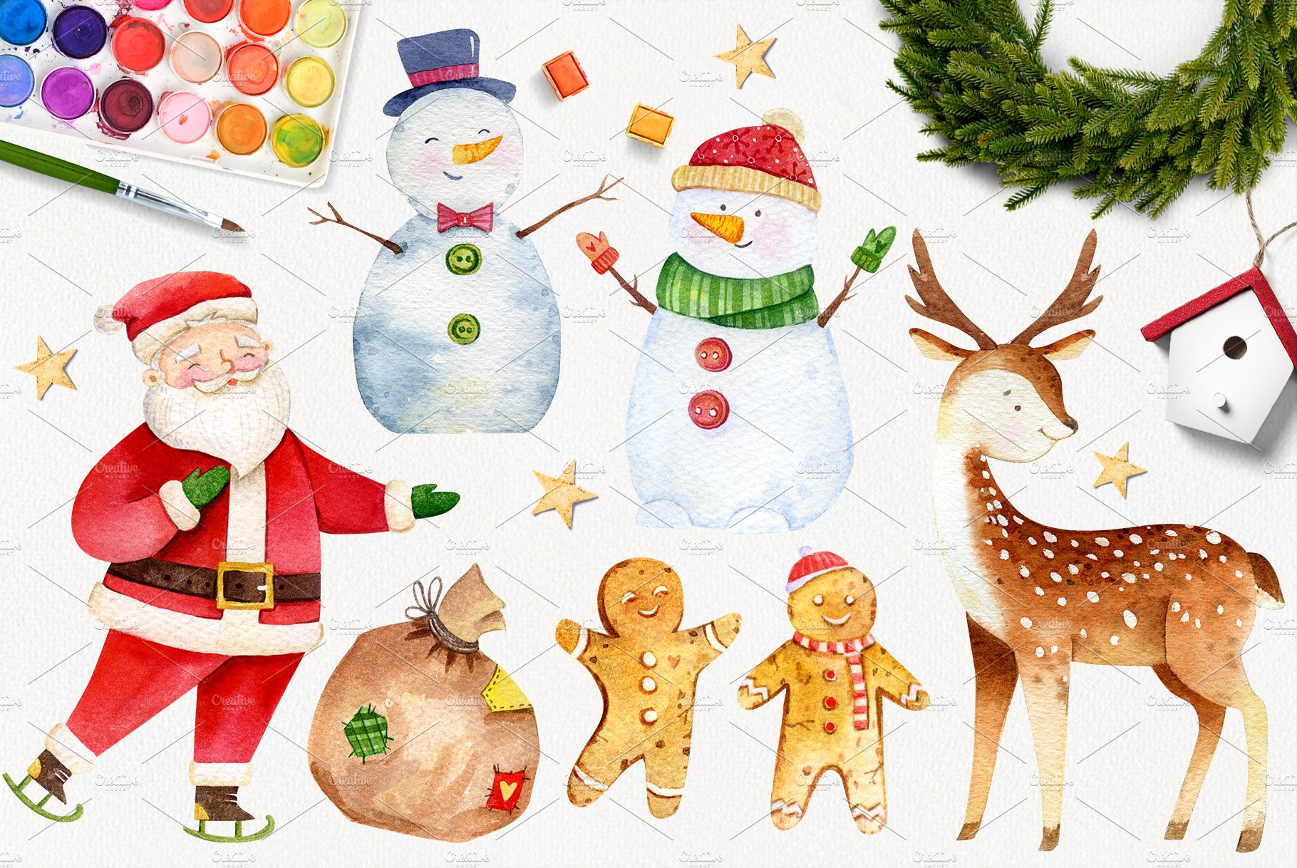 Classic Watercolor Christmas Clipart preview image.