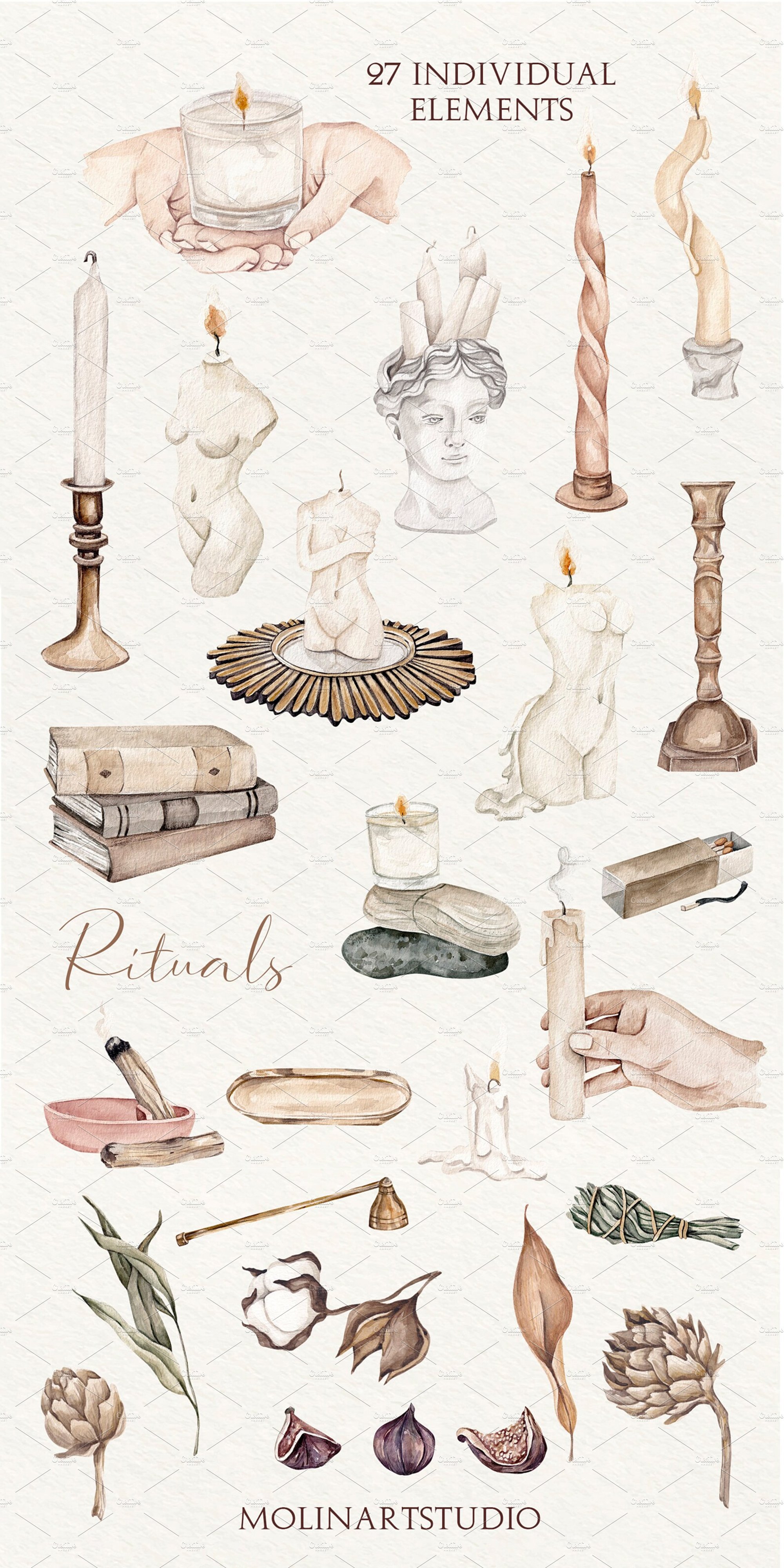 Watercolor Candles Clipart preview image.