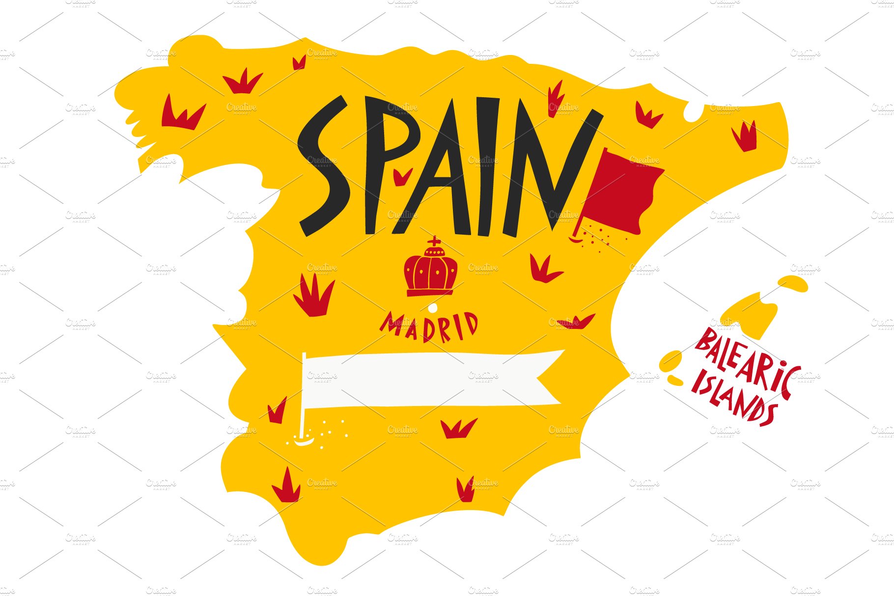 Spain. Hand Drawn Maps With Names preview image.