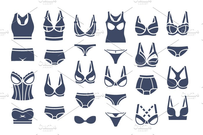 Women underwear design flat icons preview image.