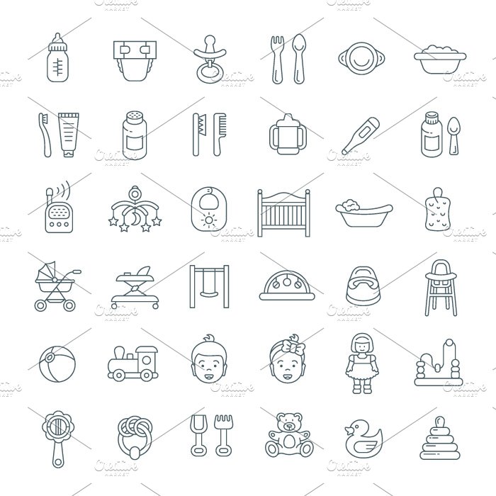 Baby Care Flat Vector Icons preview image.
