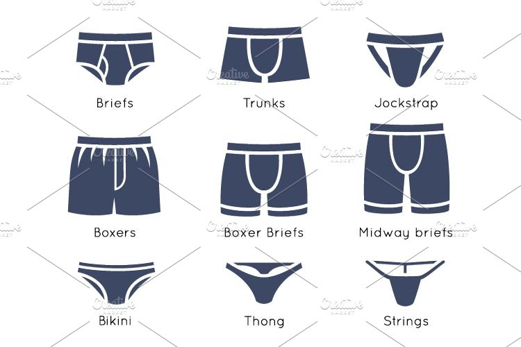 Male underwear types flat icons set preview image.