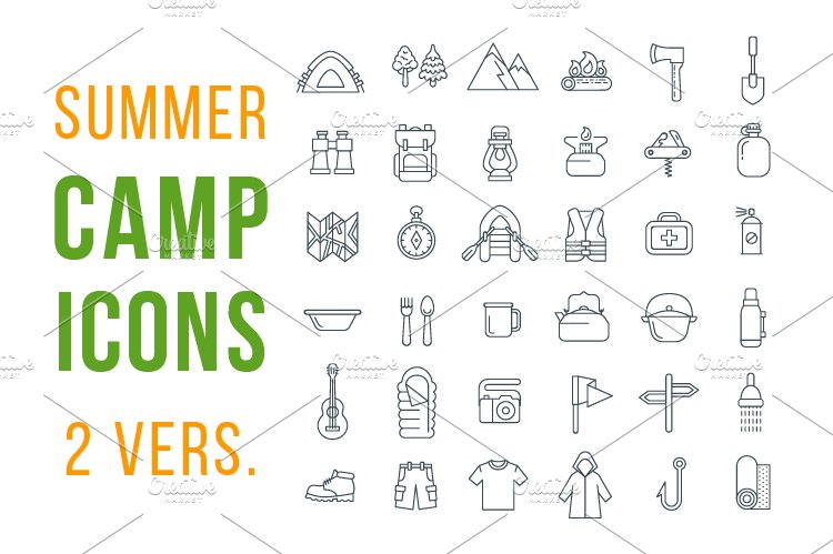 Summer Tourism Camping Icons preview image.