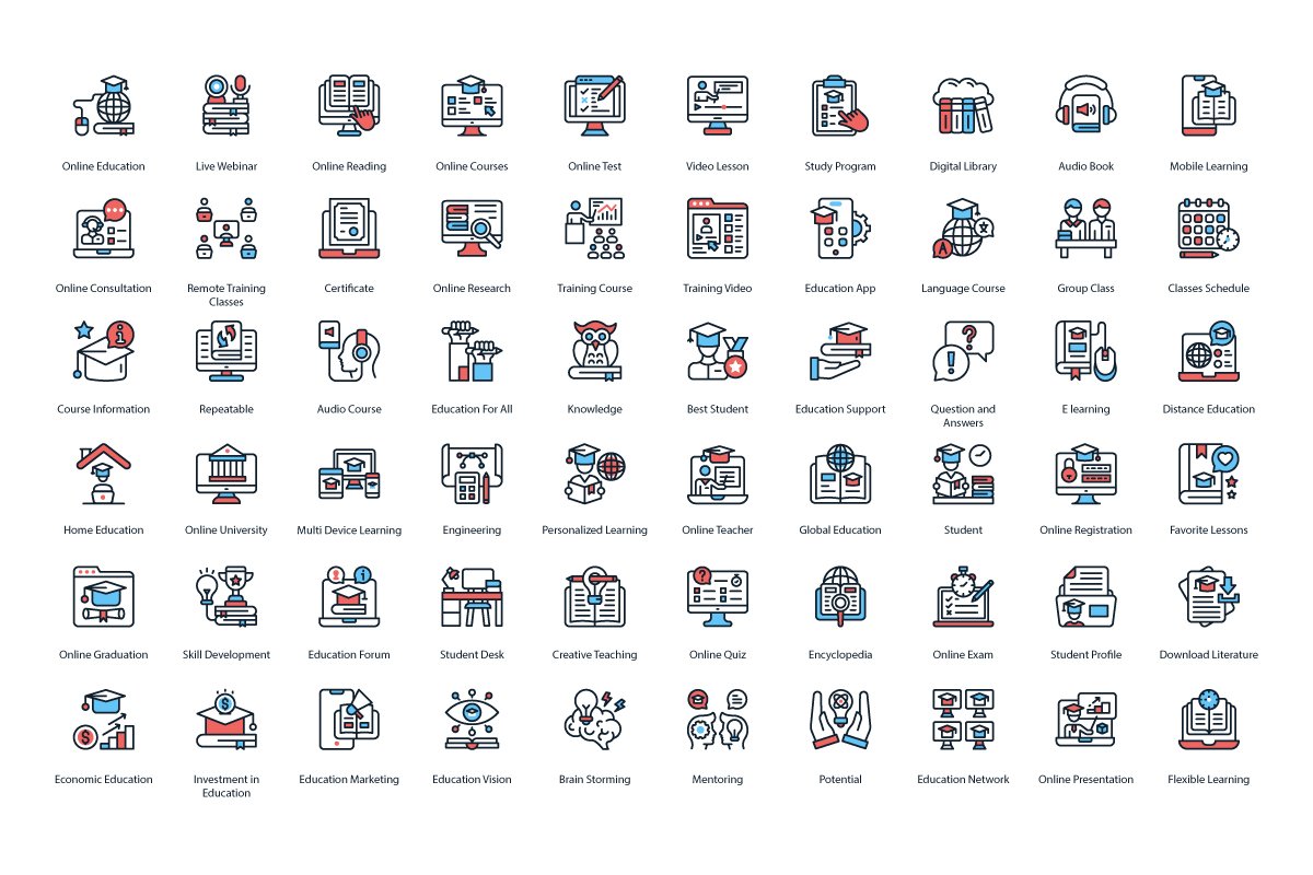 E-Learning and Training Color Icons preview image.