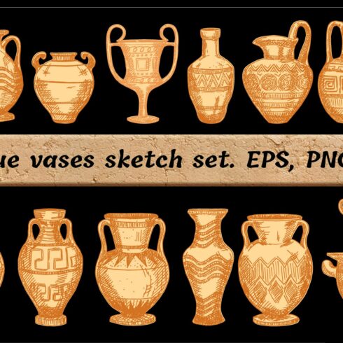 Antique Greek vases set. Sketch cover image.