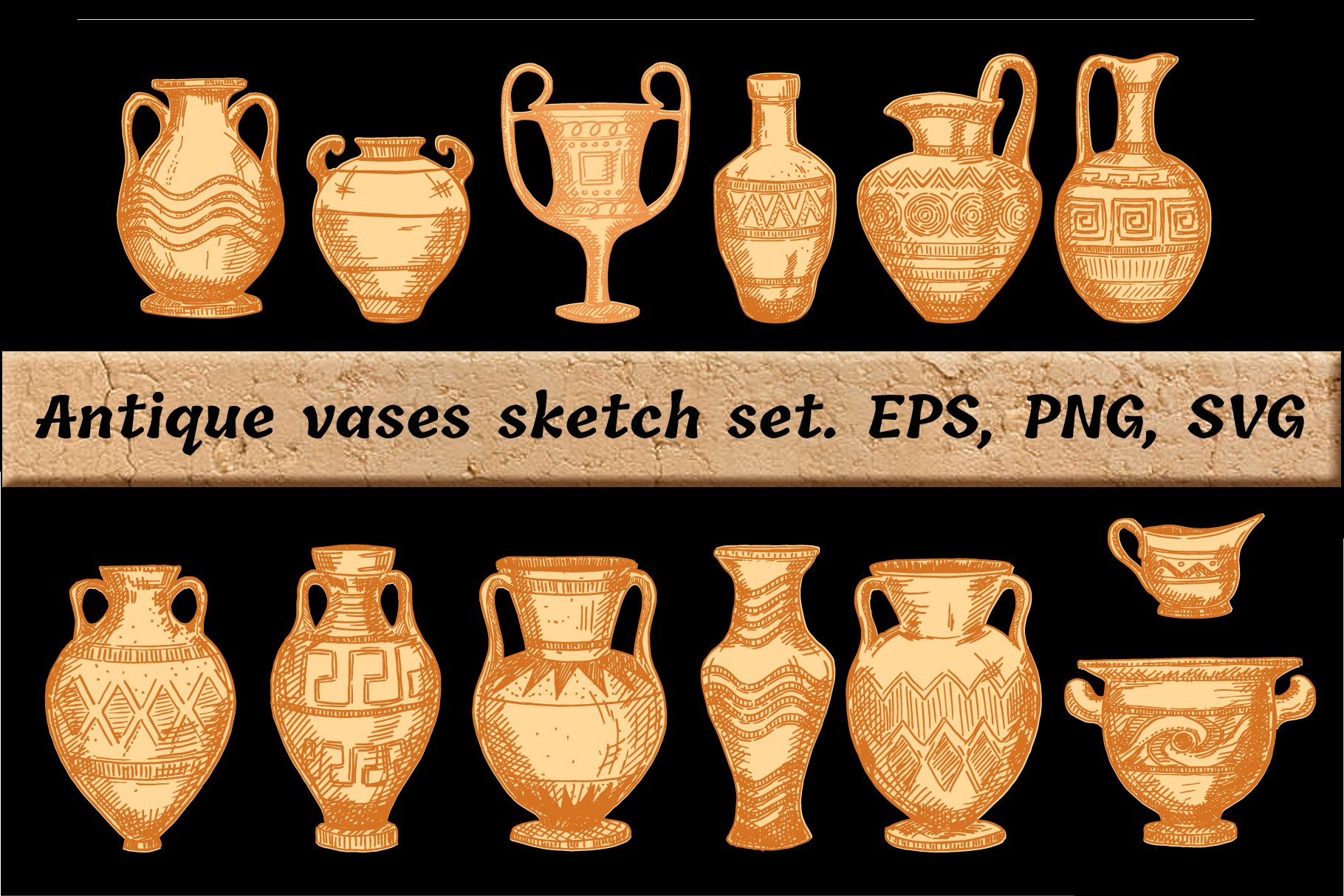 Antique Greek vases set. Sketch cover image.