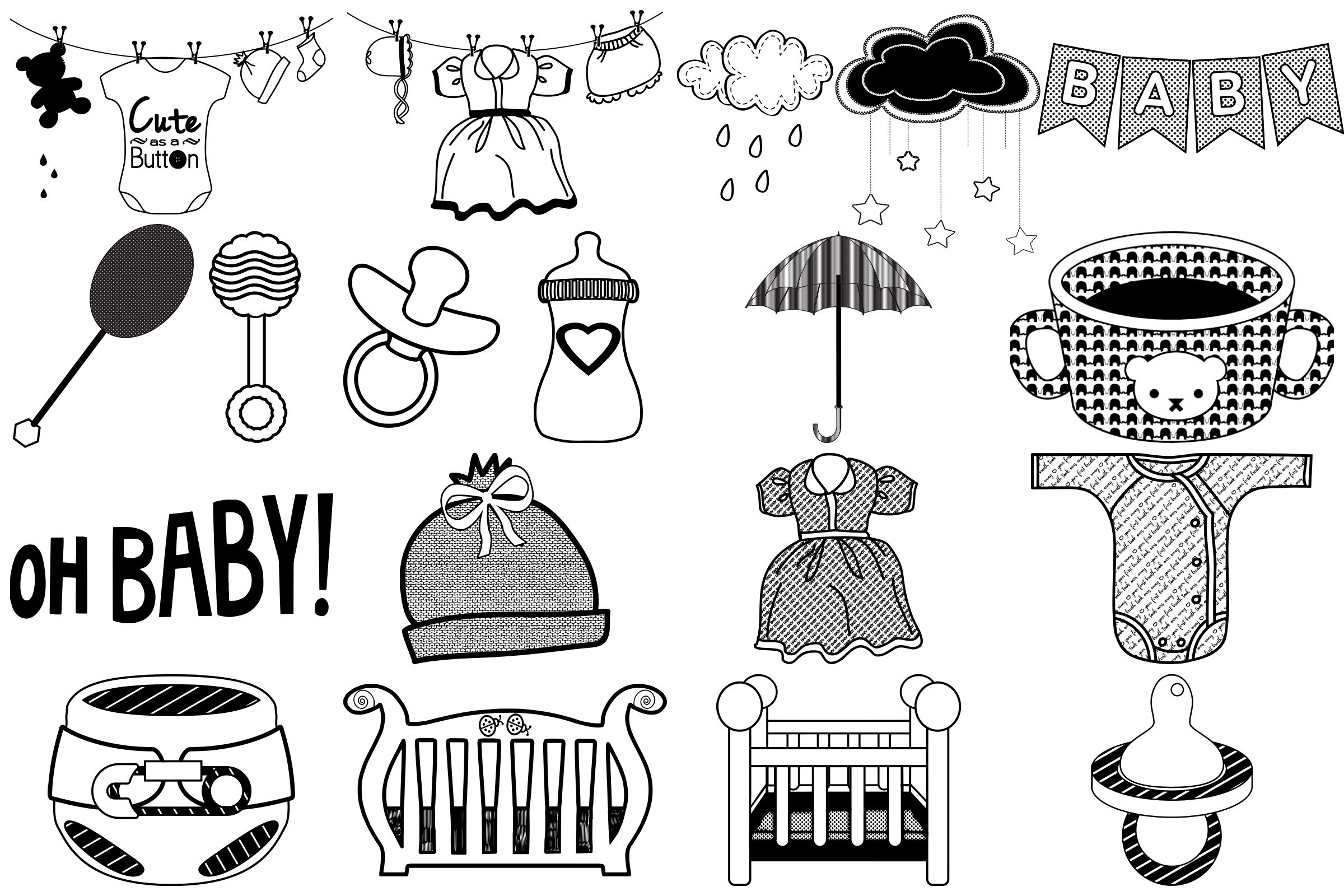 Baby Items Doodles AI EPS PNG preview image.