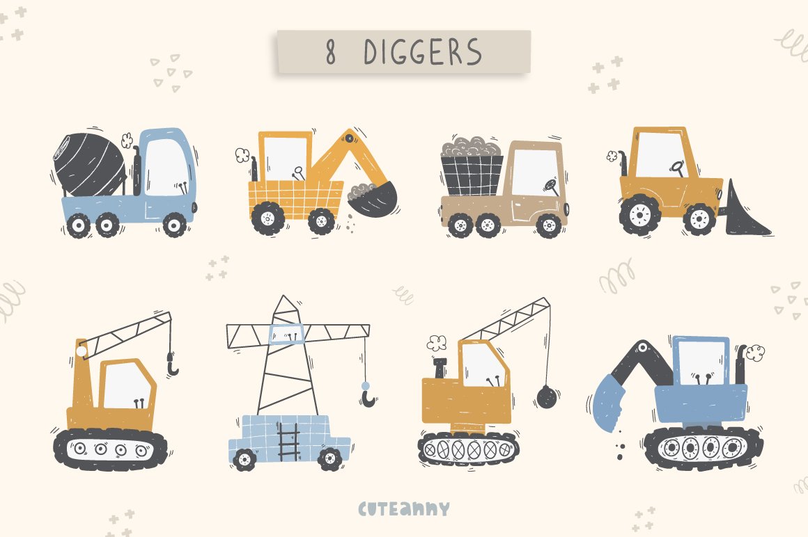 Little Diggers clipart & patterns preview image.