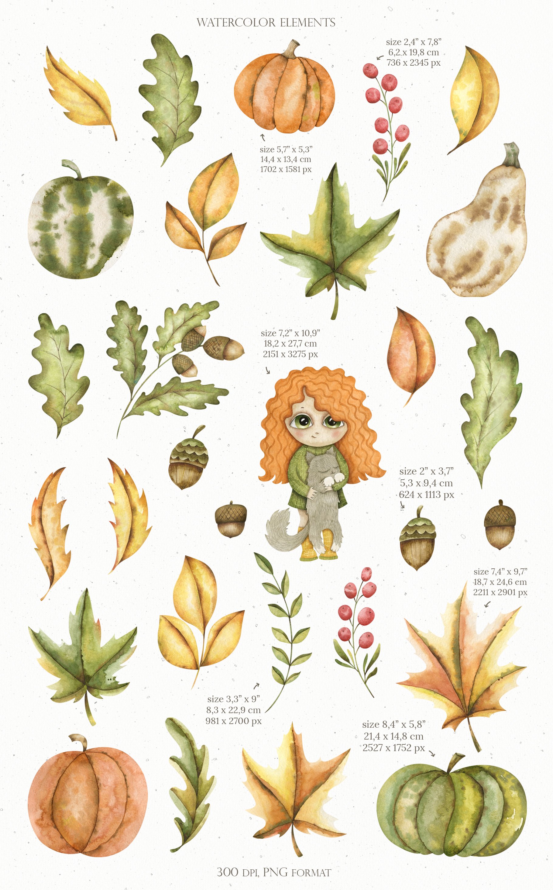 Watercolor Cute Thanksgiving Set preview image.