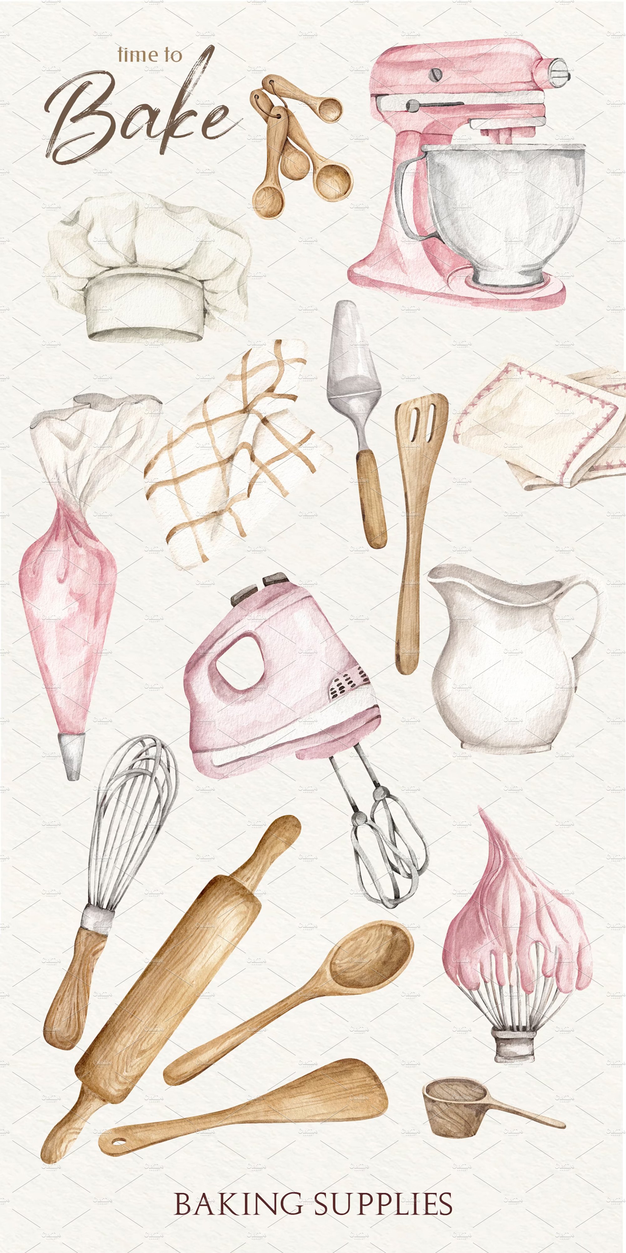 Watercolor Baking Clipart preview image.