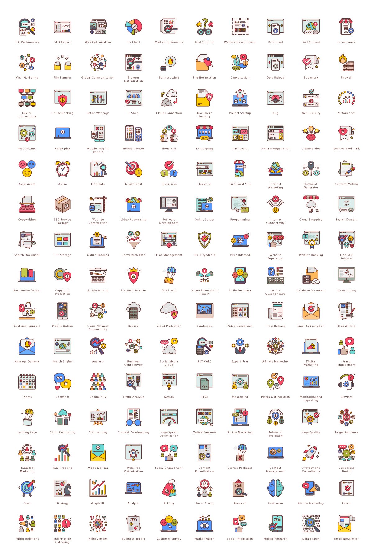 SEO and Marketing Filled Icons preview image.