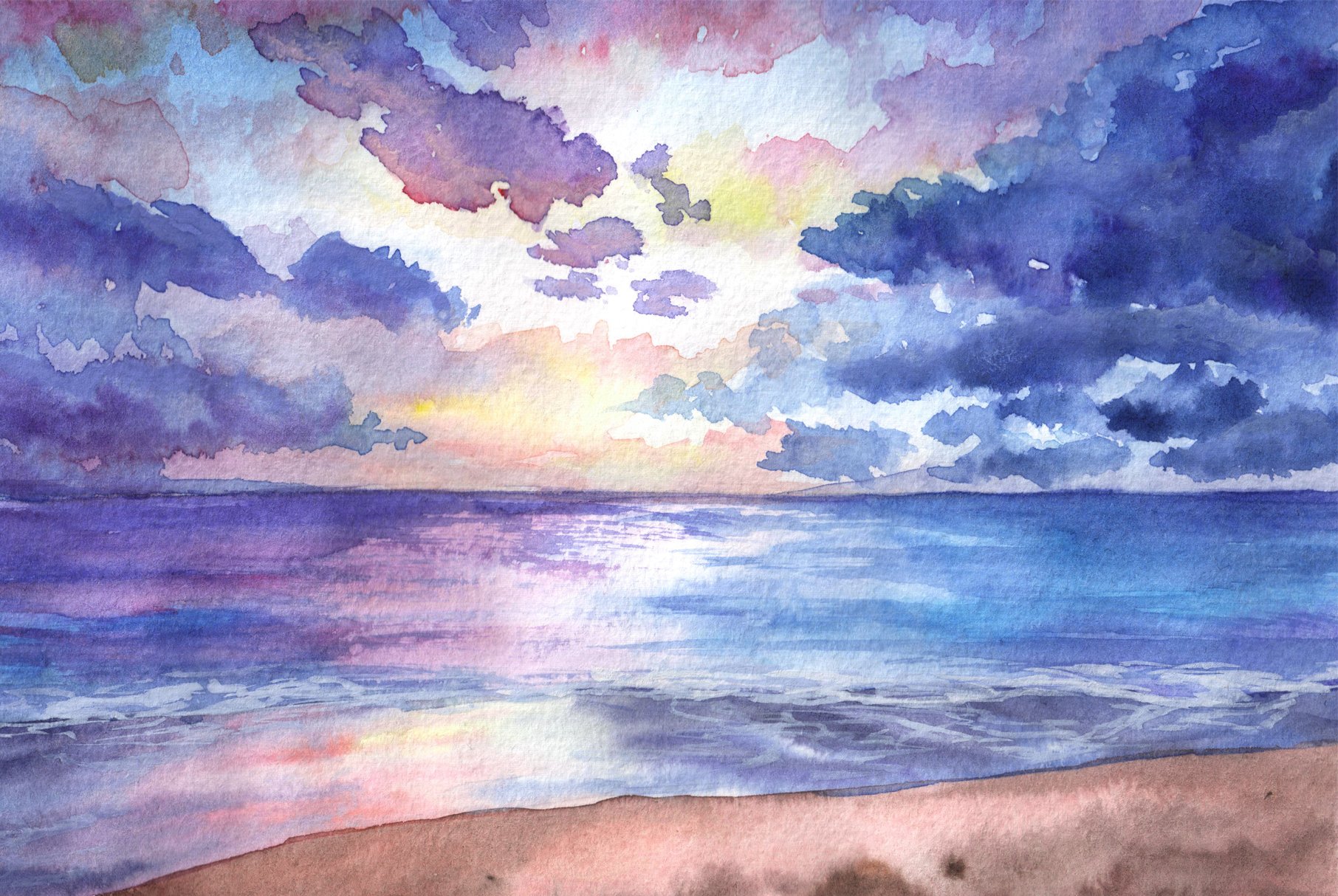Suunset & Sunrise. Watercolor sketch preview image.