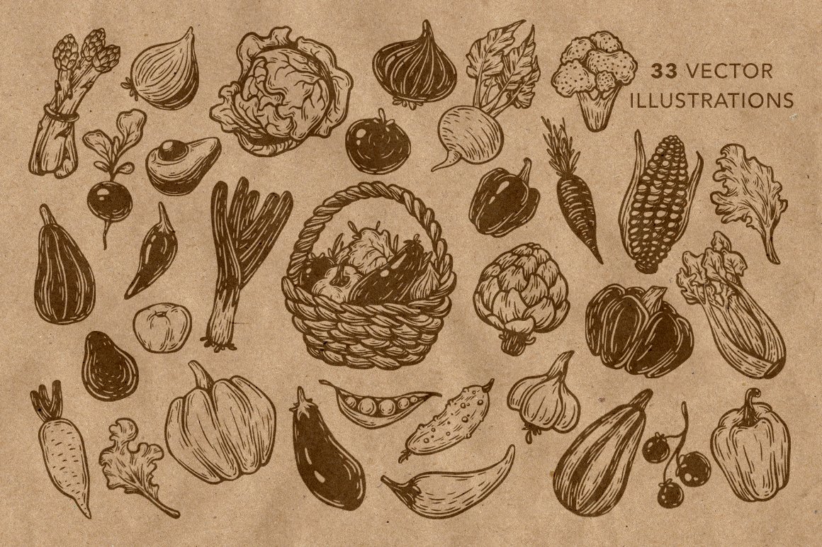 Vector Vegetables. Illustrations. preview image.