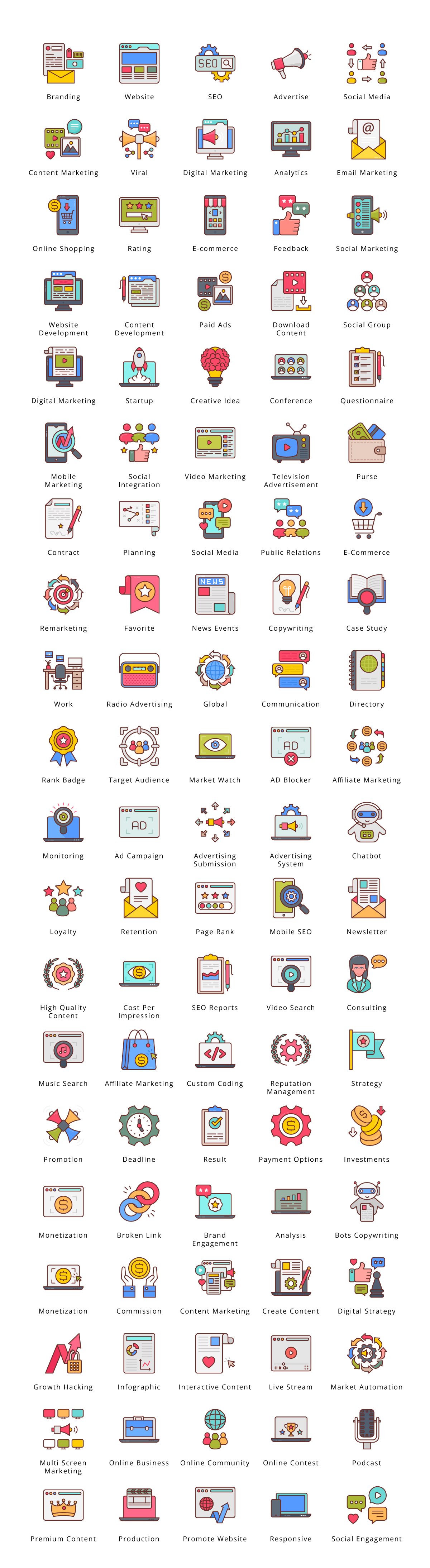 Digital Marketing Filled Icons preview image.