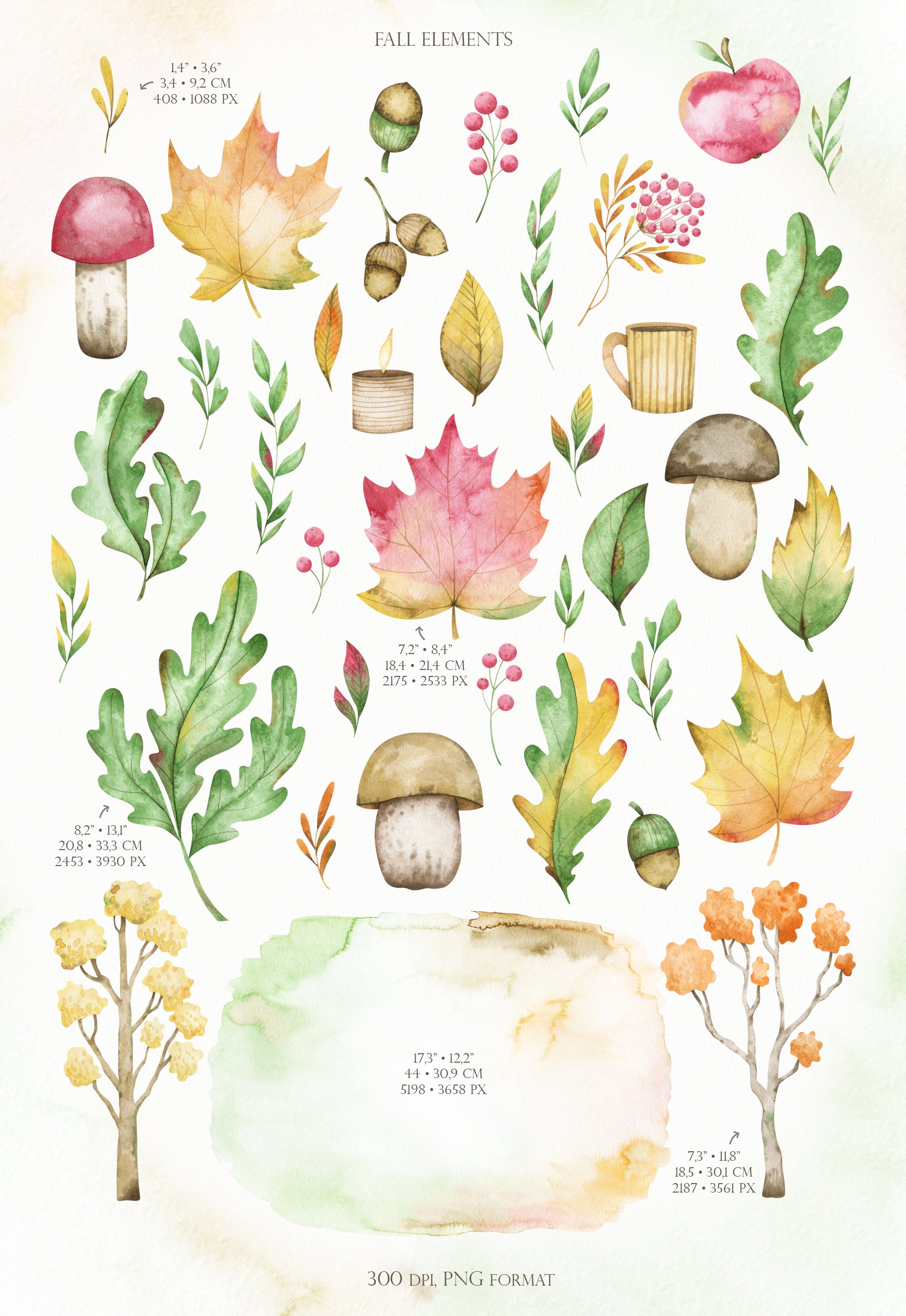 Watercolor fall clipart preview image.