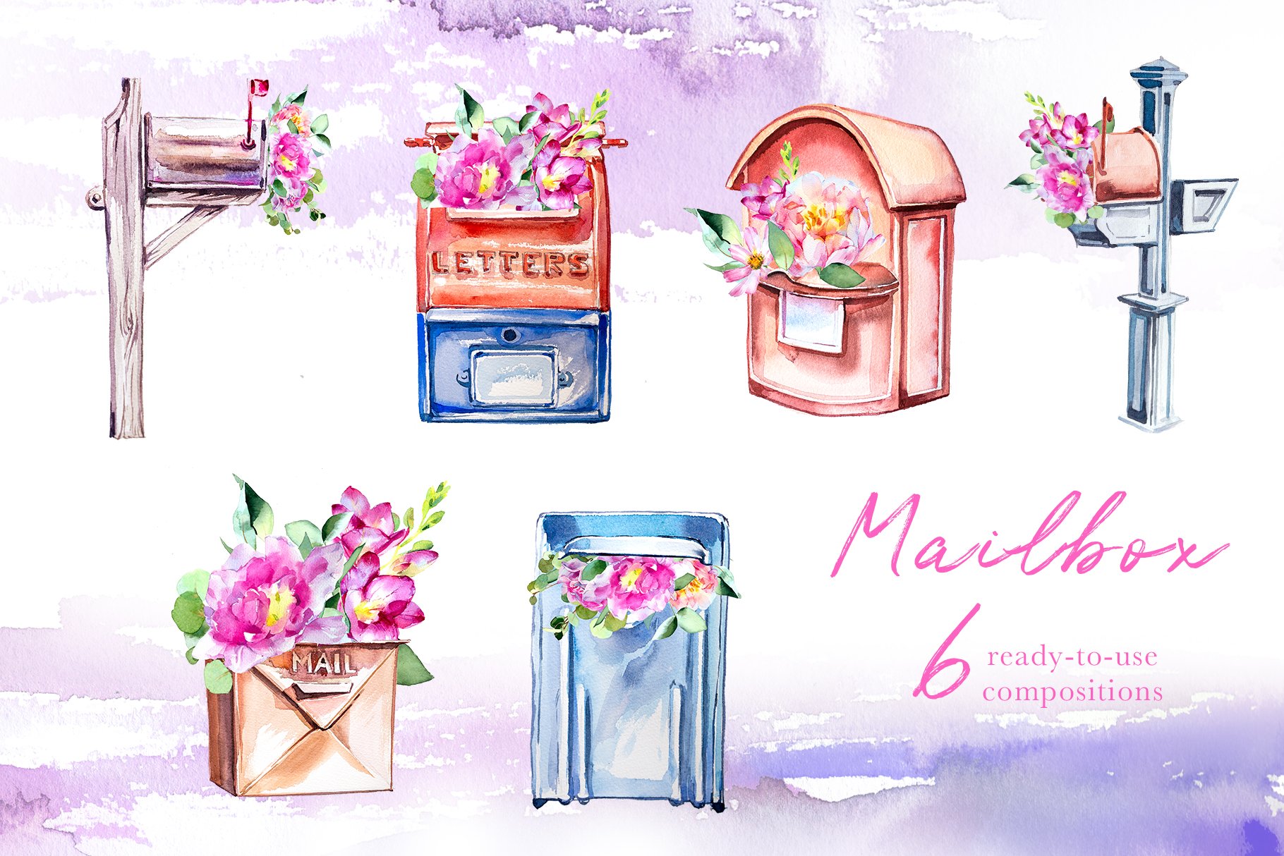 Watercolor Mailbox Clipart Set preview image.