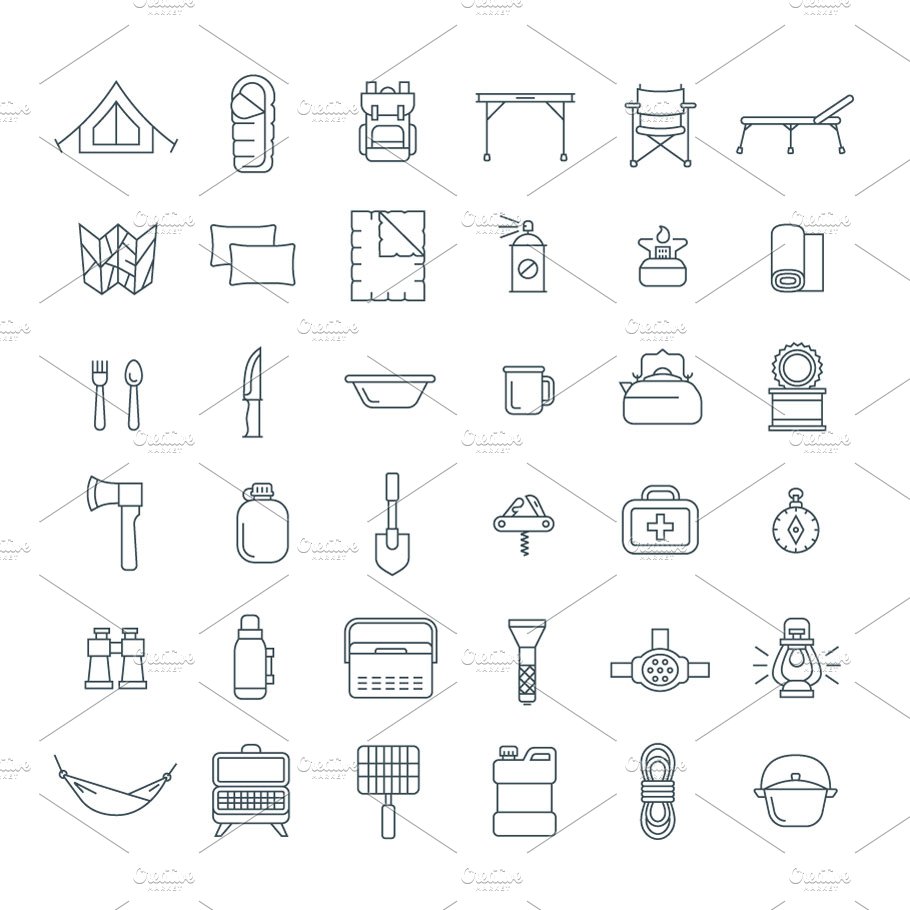 Tourist Hiking Equipment 36 Icons preview image.