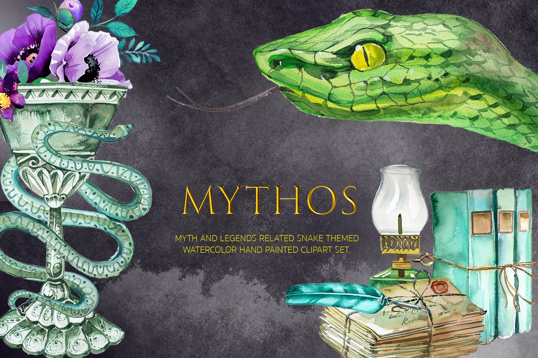 Watercolor Mythos Clipart Set cover image.