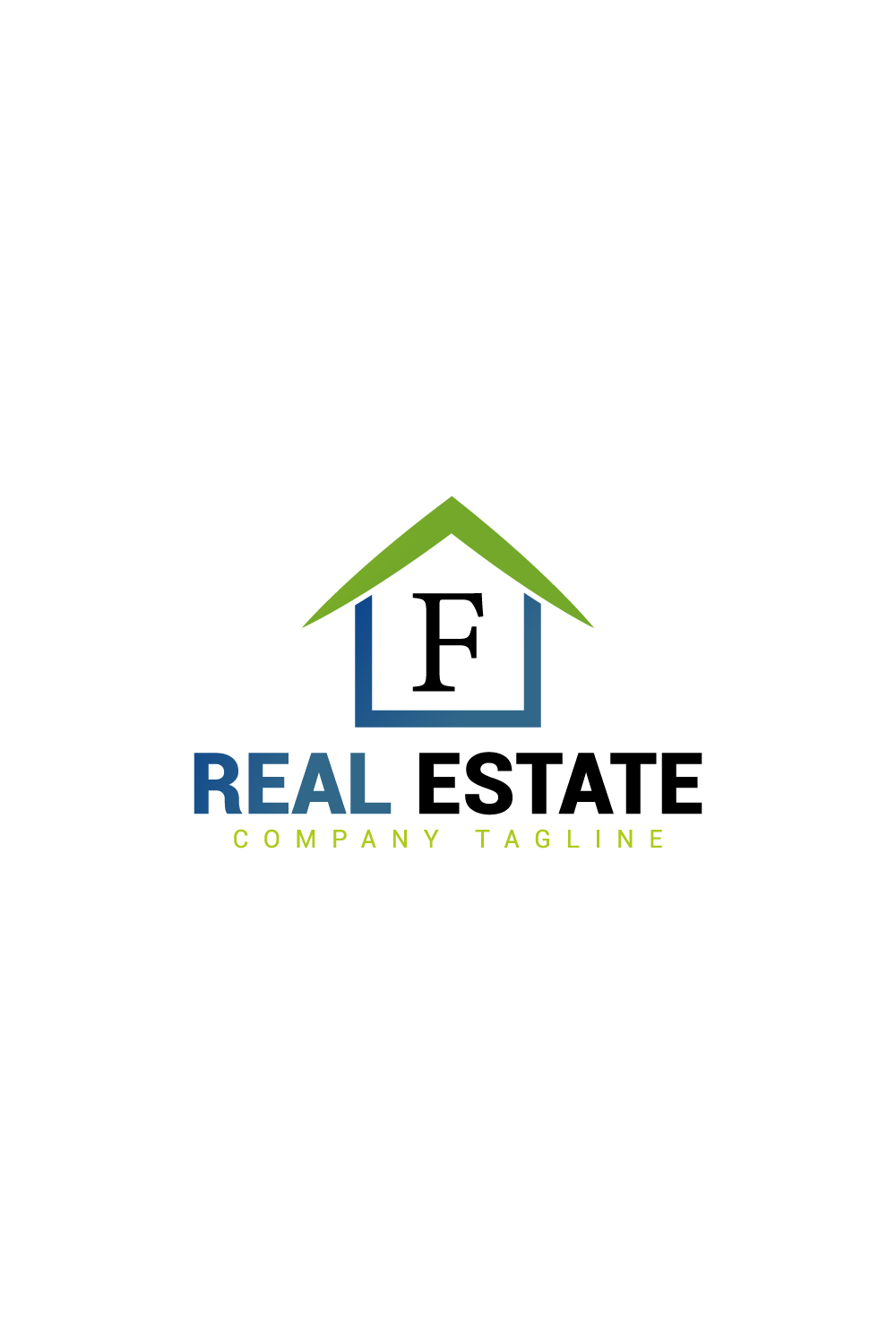 Real estate logo with green, dark blue color and F letter pinterest preview image.
