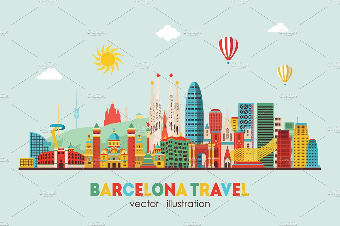 Barcelona skyline detailed silhouett cover image.
