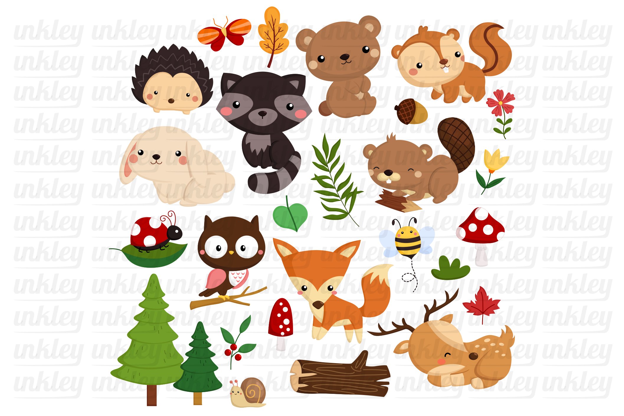 Woodland Animals Clipart preview image.