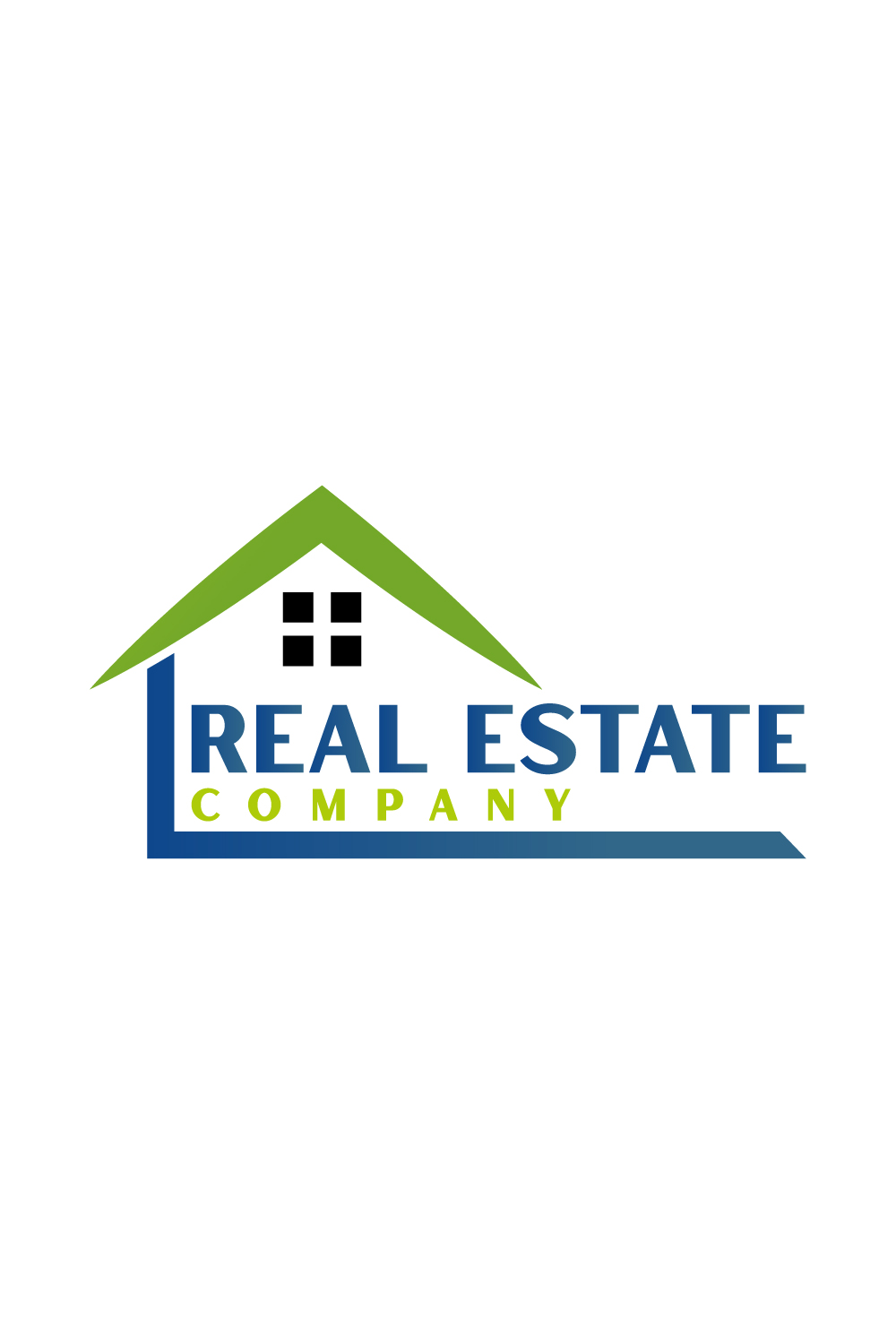 Real estate logo with green, dark blue color pinterest preview image.