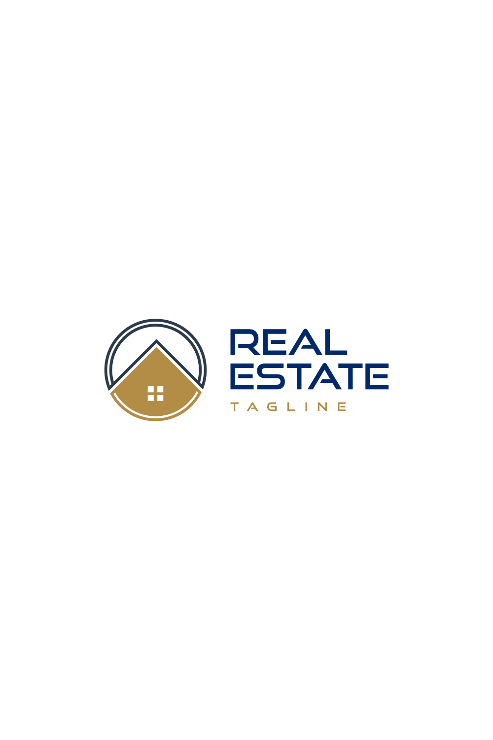 Real estate logo with golden, dark blue color which can improve your business identity House logo, property logo for real estate company pinterest preview image.