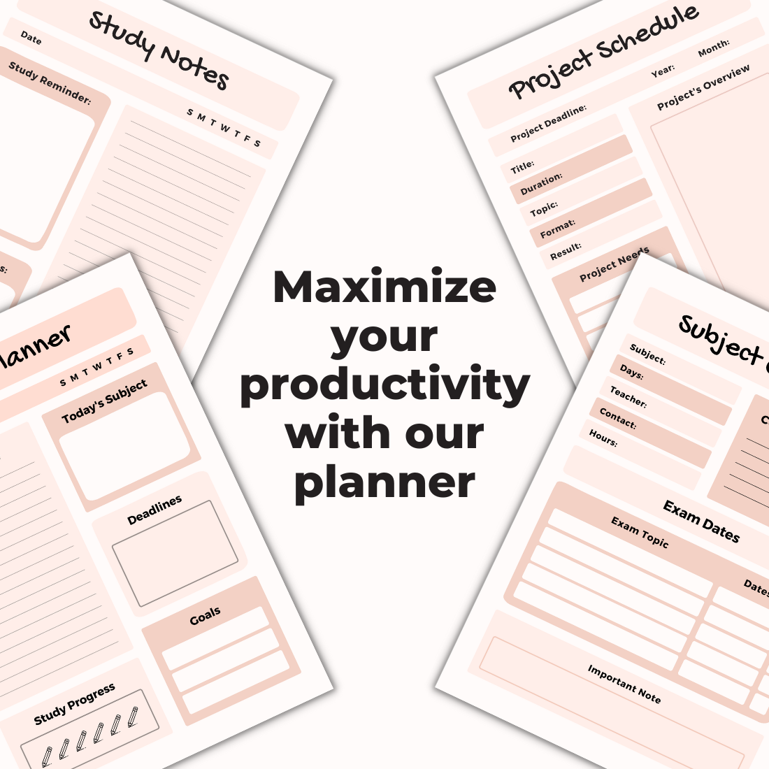 Cute Pink Student Study Planner Template preview image.