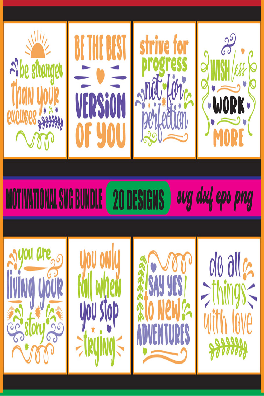 20 Motivational Svg Bundle pinterest preview image.