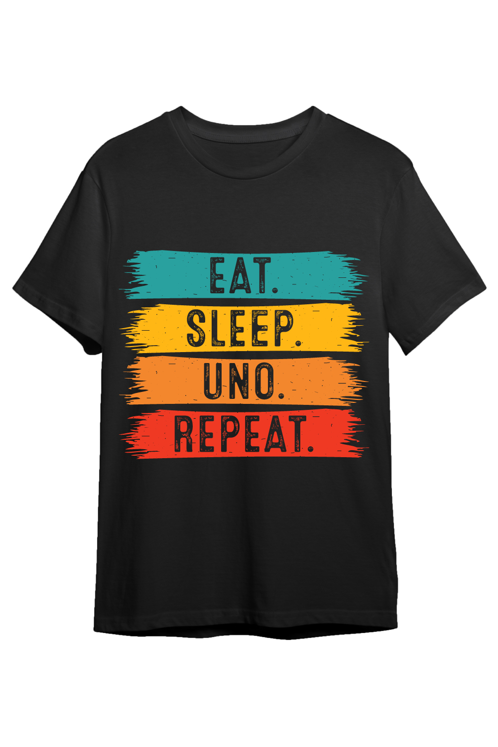 Eat Sleep uno Repeat typography indoor game design for t-shirts, cards, frame artwork, phone cases, bags, mugs, stickers, tumblers, print, etc pinterest preview image.