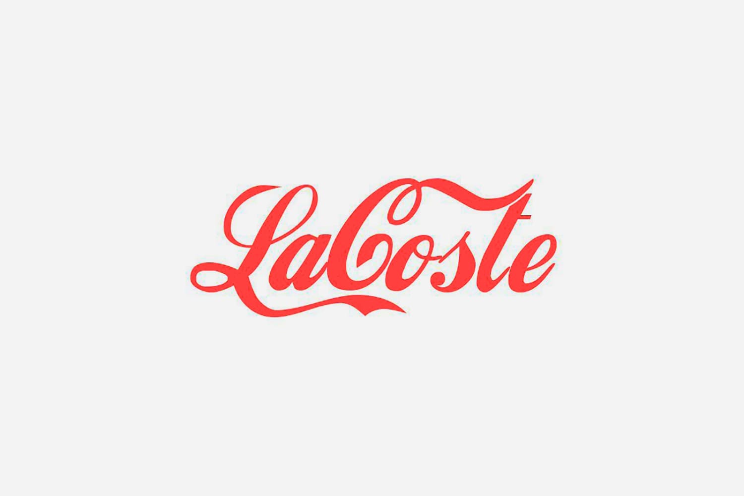 The word Lacoste written in the style of the Coca-Cola logo.