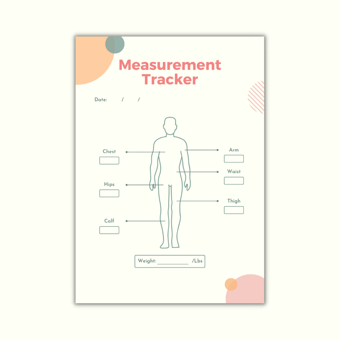 Fitness and Measurement Tracker Canva Template preview image.
