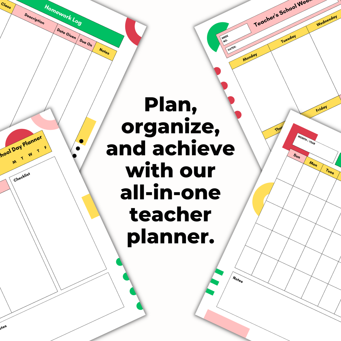 Daily Weekly Monthly School Teacher Planner Template preview image.