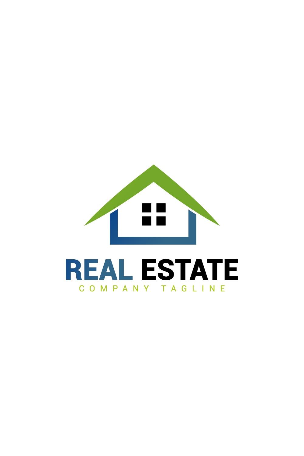 Real estate logo with green dark blue color pinterest preview image.