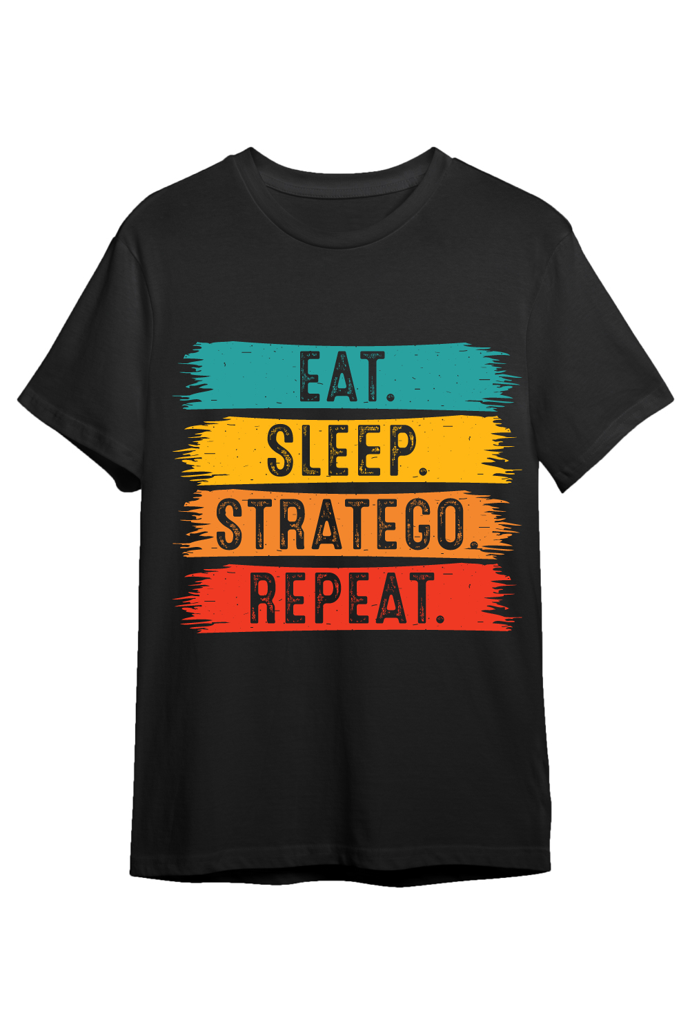 Eat Sleep Stratego Repeat typography indoor game design for t-shirts, cards, frame artwork, phone cases, bags, mugs, stickers, tumblers, print, etc pinterest preview image.