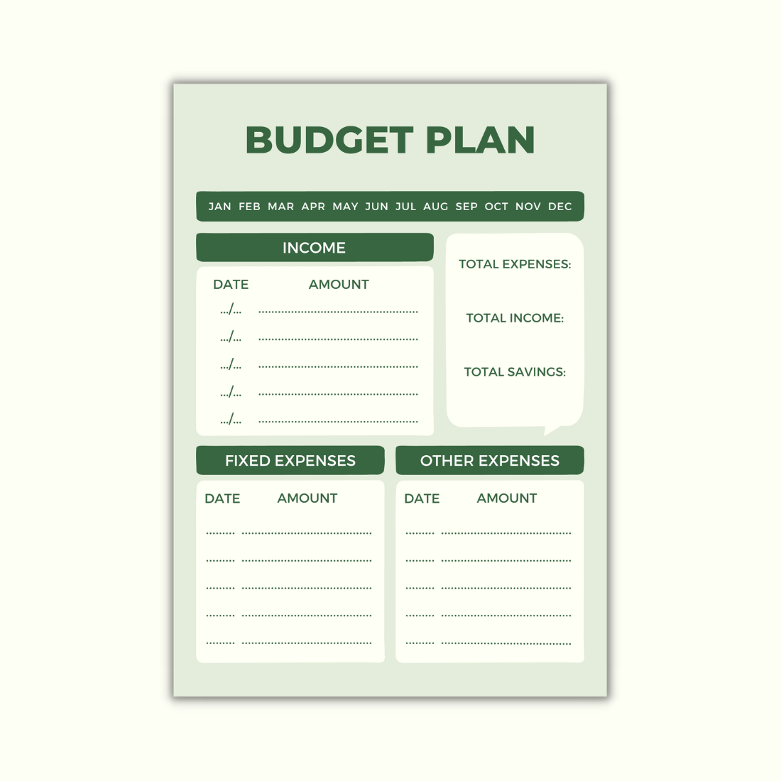 Green Budget Planner Canva Template preview image.