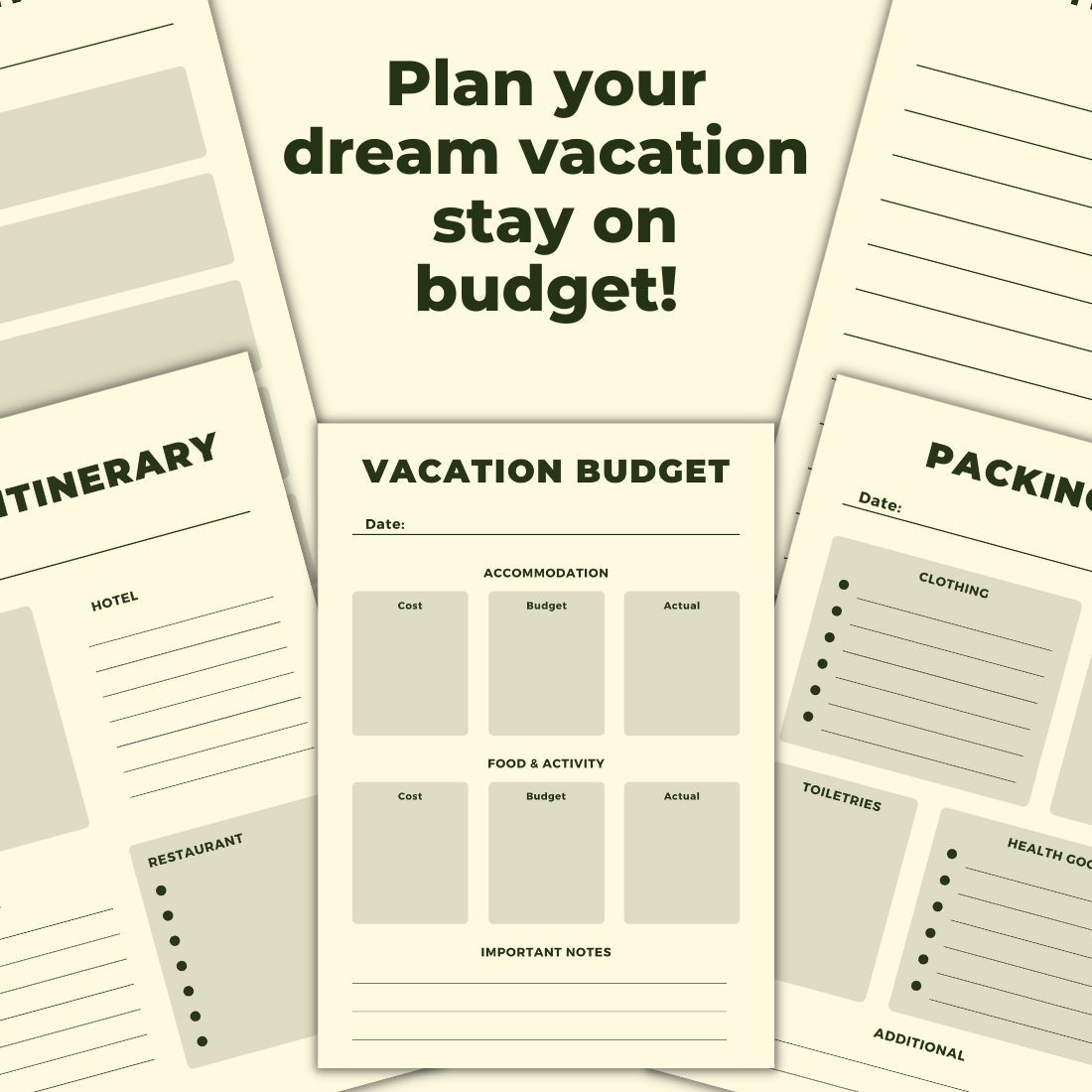 Minimalist Vacation Budget Planner Template preview image.