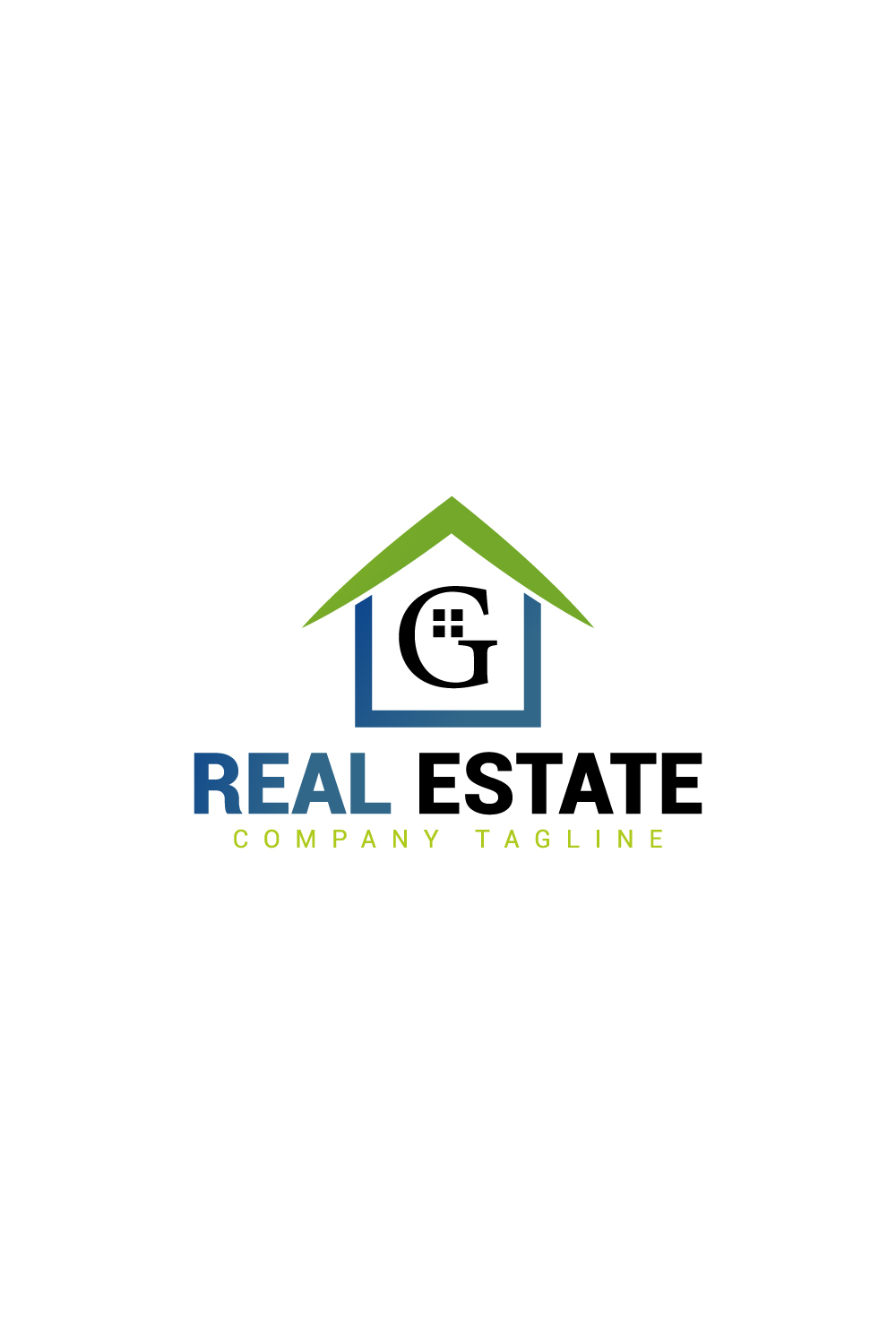 Real estate logo with green, dark blue color and G letter pinterest preview image.