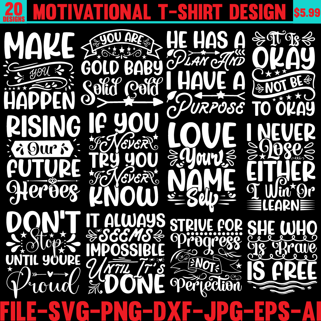 Motivational T-shirt Design Bundle preview image.