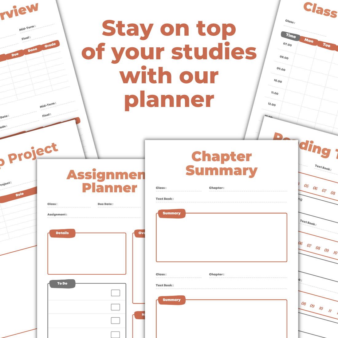 Minimalist Student Assignment Project Planner Template preview image.