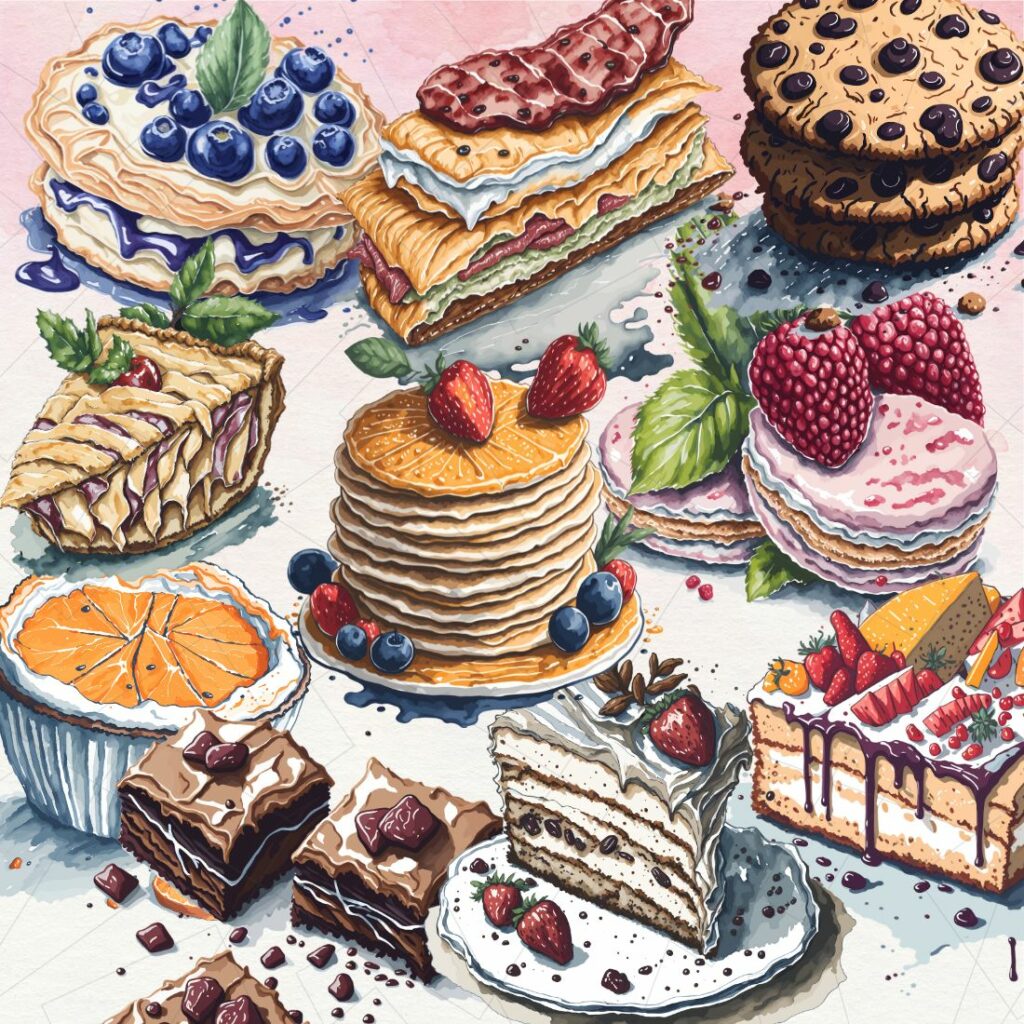 Watercolor Bakery Food Sublimation Clipart - MasterBundles