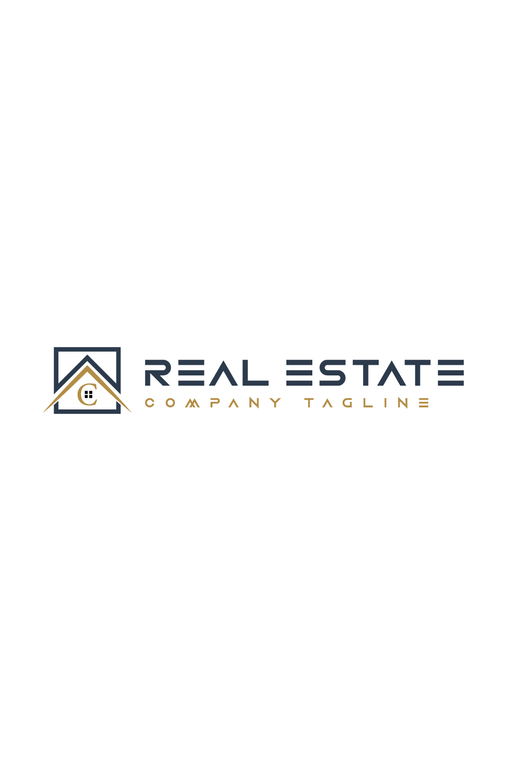Real estate logo with golden, dark blue color and letter c pinterest preview image.