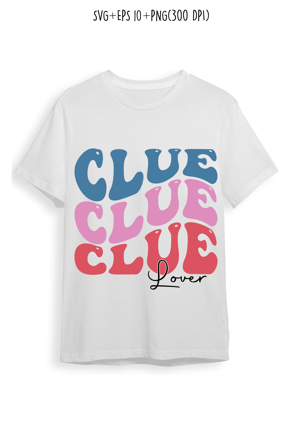 Clue lover indoor game retro typography design for t-shirts, cards, frame artwork, phone cases, bags, mugs, stickers, tumblers, print, etc pinterest preview image.