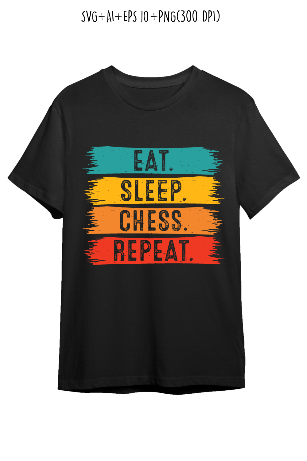 Eat Sleep Chess Repeat typography indoor game design for t-shirts, cards, frame artwork, phone cases, bags, mugs, stickers, tumblers, print, etc pinterest preview image.