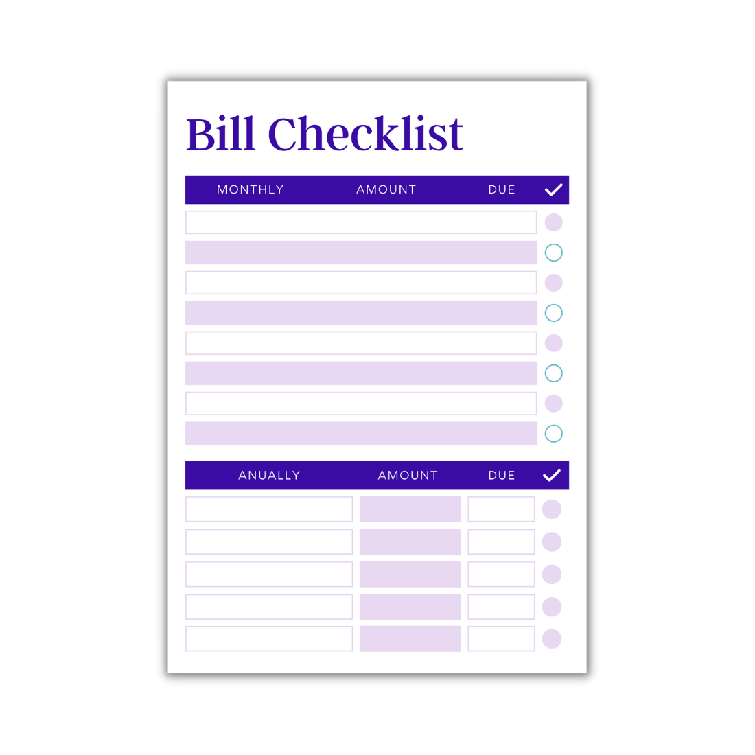 Bill Checklist Planner Canva Template preview image.